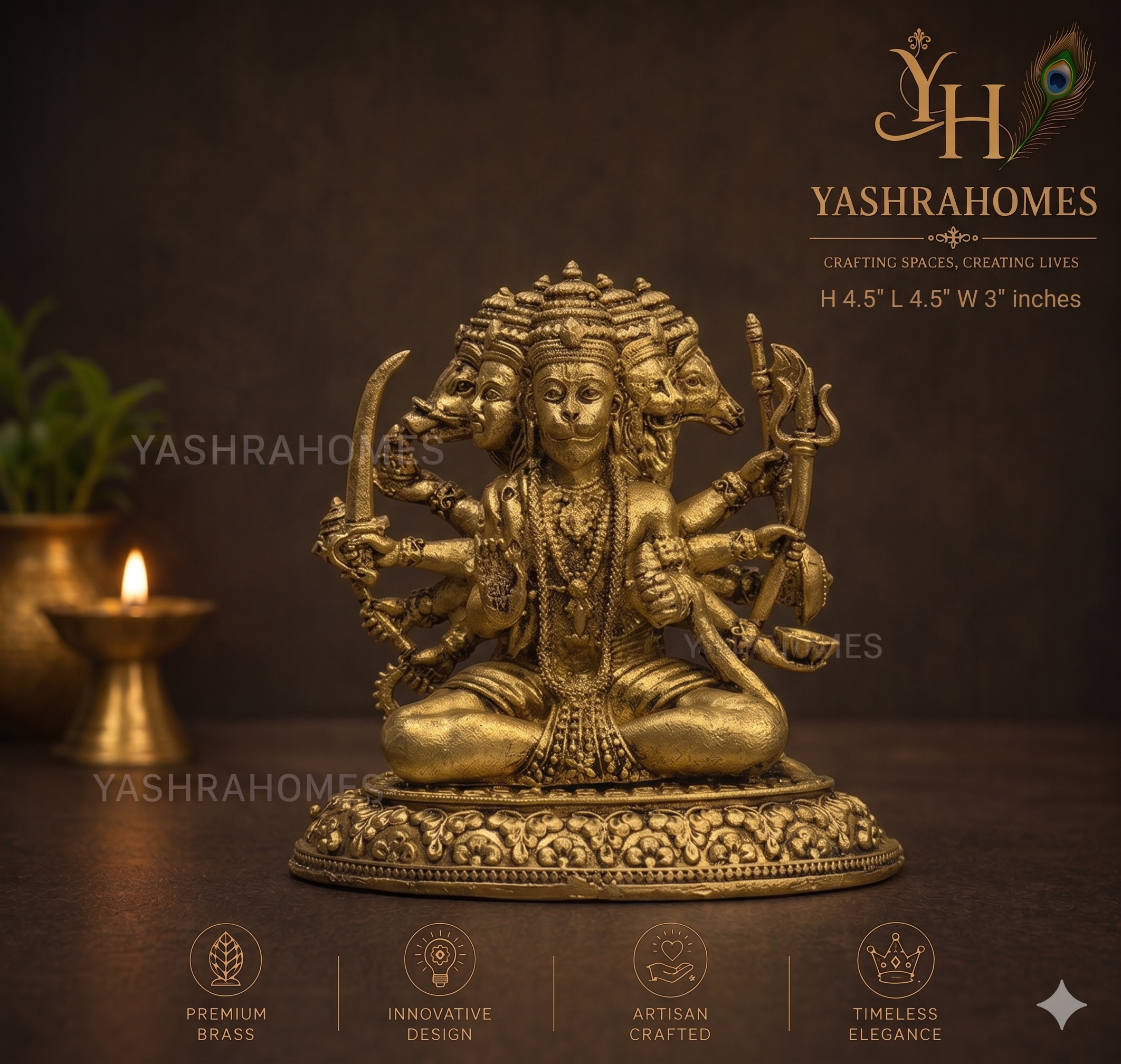 Handcrafted Panch Mukhi Hanumanji Murti for Protection & Strength 4.5-Inch