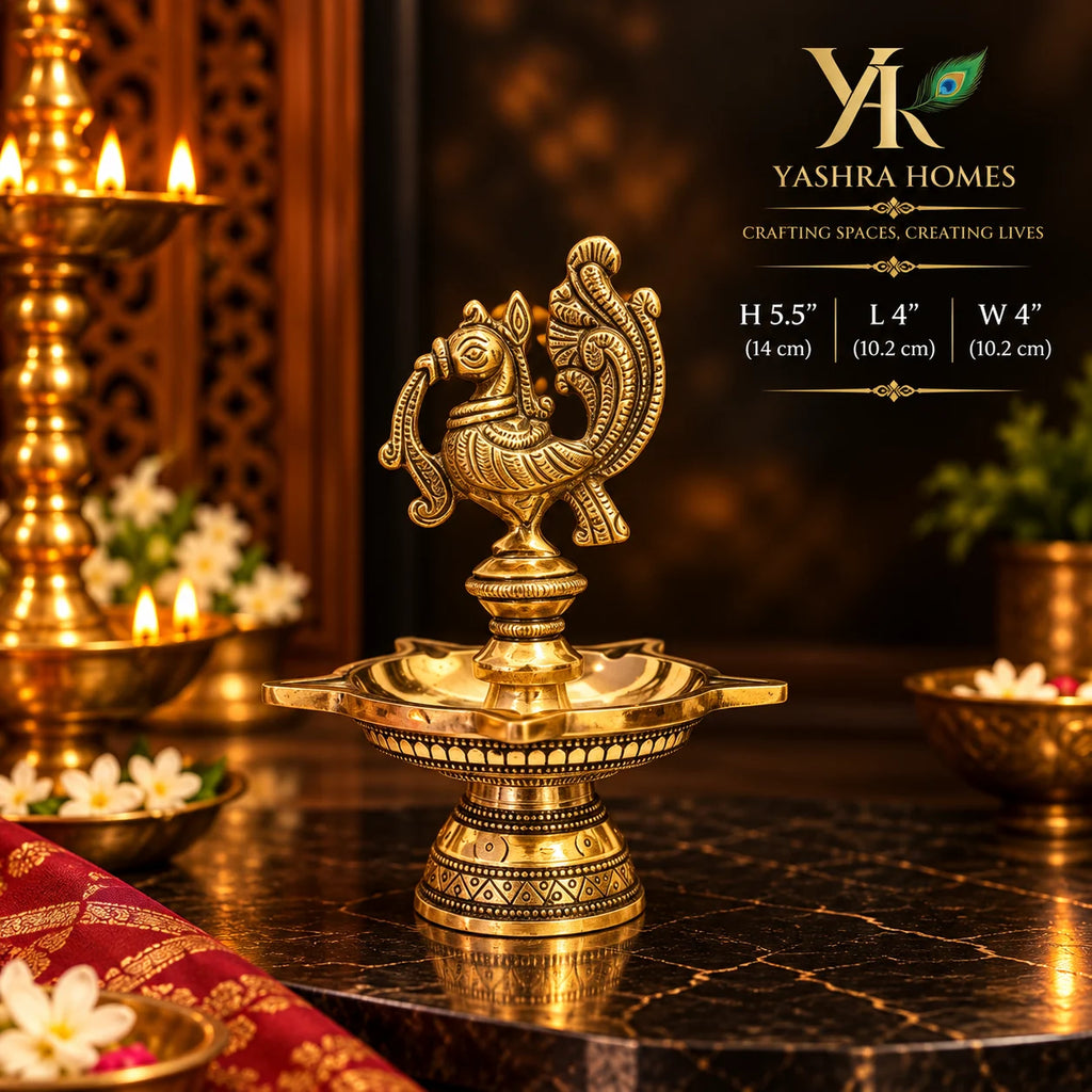 Brass Peacock Diya Heavy – 5.5-Inch 585 Gm