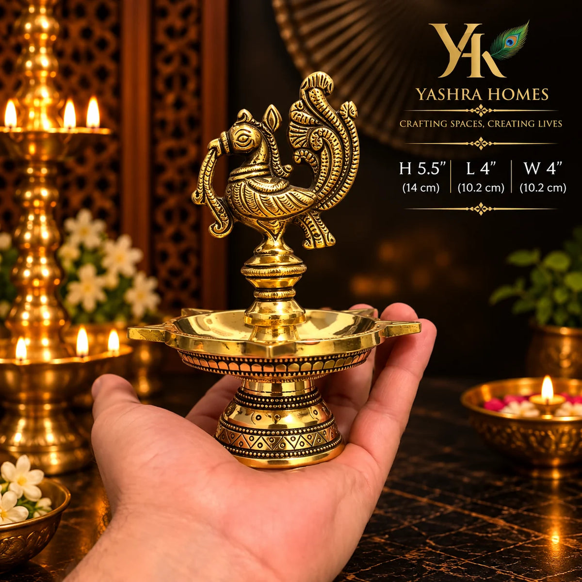 Brass Peacock Diya Heavy – 5.5-Inch 585 Gm