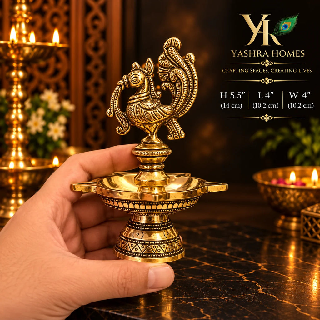 Brass Peacock Diya Heavy – 5.5-Inch 585 Gm