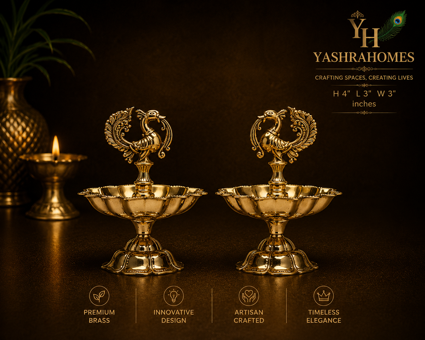 Peacock Brass Diya – 2 units