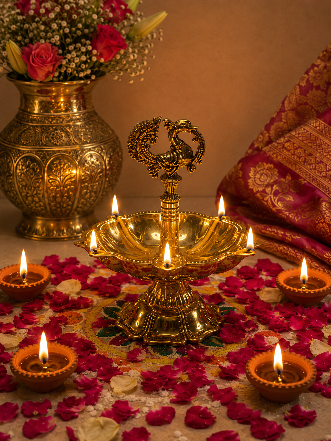 Peacock Brass Diya 4 Inches