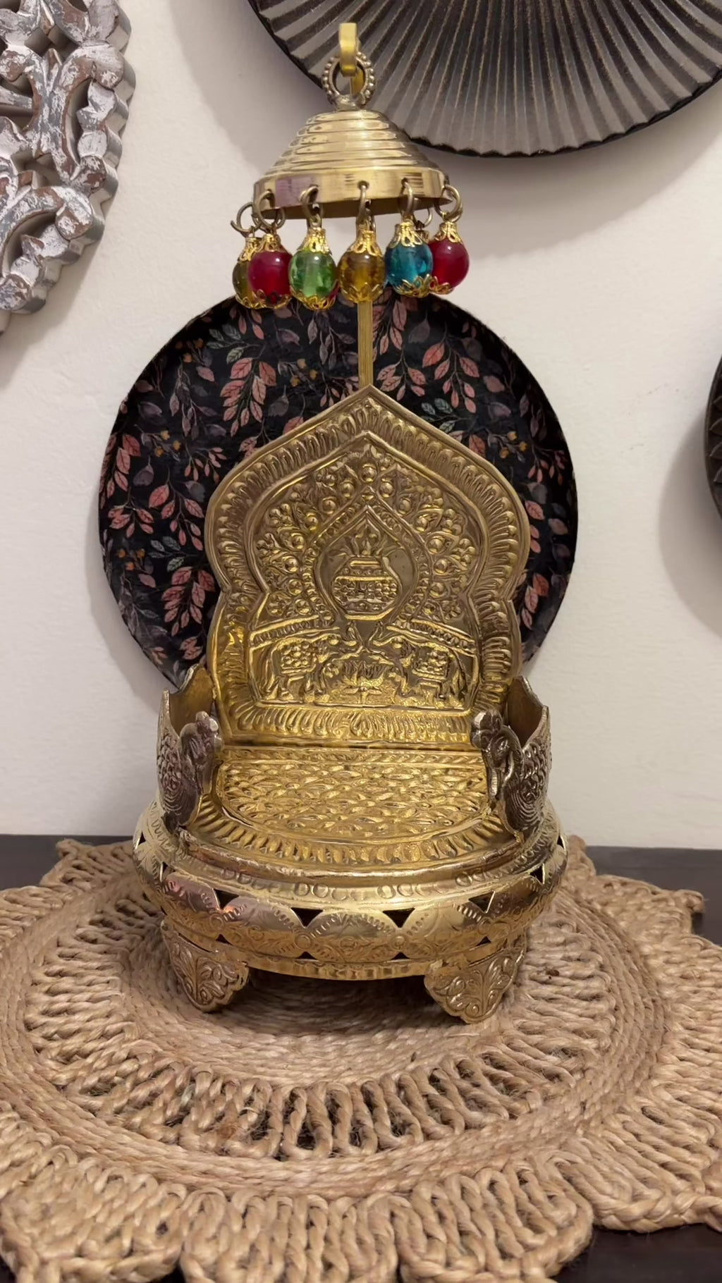 Brass Singhasan Round with Detachable Chattra 14.5 inch Medium