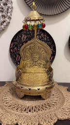 Brass Singhasan Round with Detachable Chattra 14.5 inch Medium