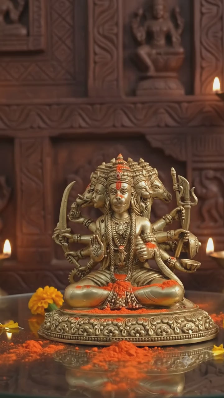 Handcrafted Panch Mukhi Hanumanji Murti for Protection & Strength 4.5-Inch