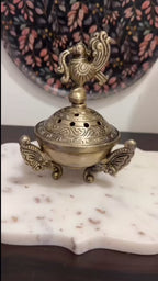 Peacock Loban Dan – Handcrafted Brass Incense Burner