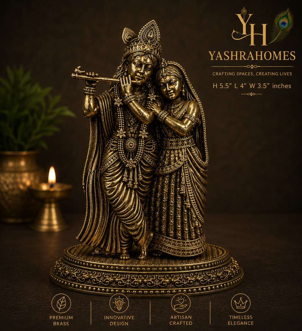 Radha Krishna Yugal Brass Idol – 5.5-Inch