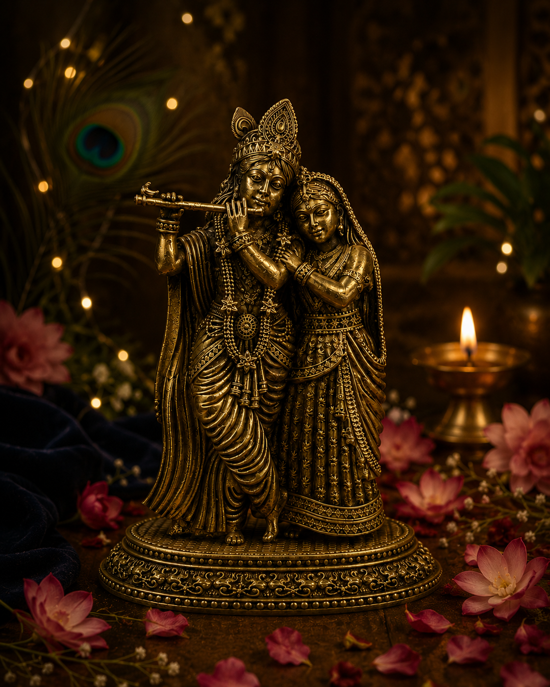 Radha Krishna Yugal Brass Idol – 5.5-Inch