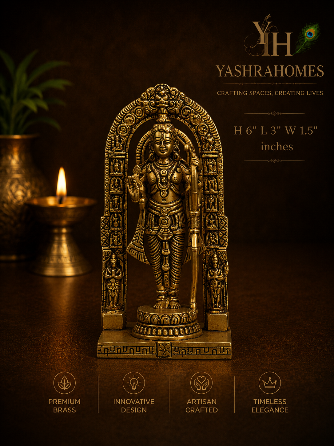 Royal Ramlala Standing Brass Statue – 6-Inch