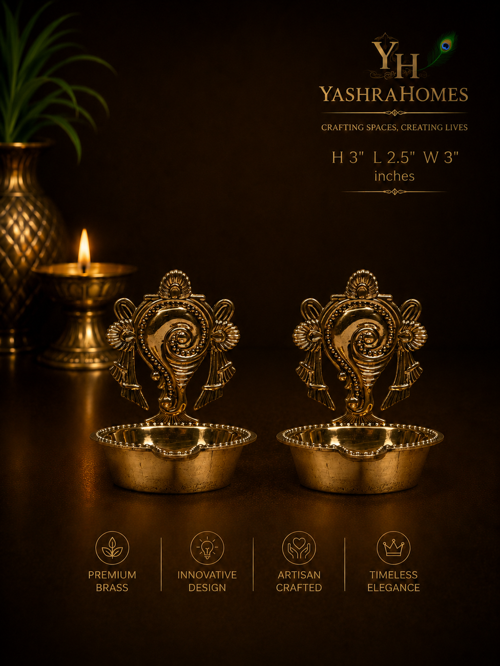 Shankh Brass Diya – 3-Inch - 2 Units
