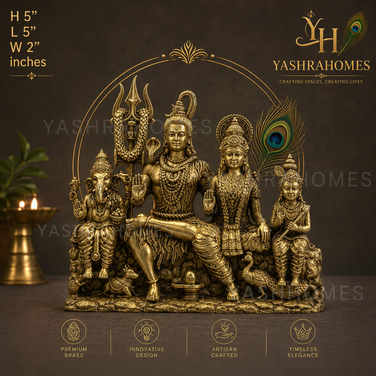 Premium Brass Shiv Parivar Idol 5-Inch