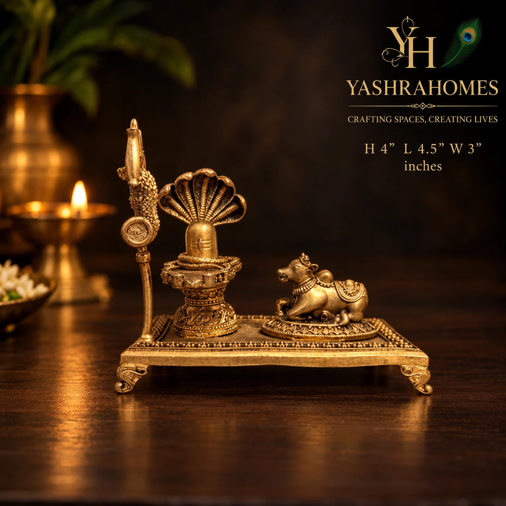 Handcrafted Brass Shivling with Nandi & Trishul 4 Inches 428Gm