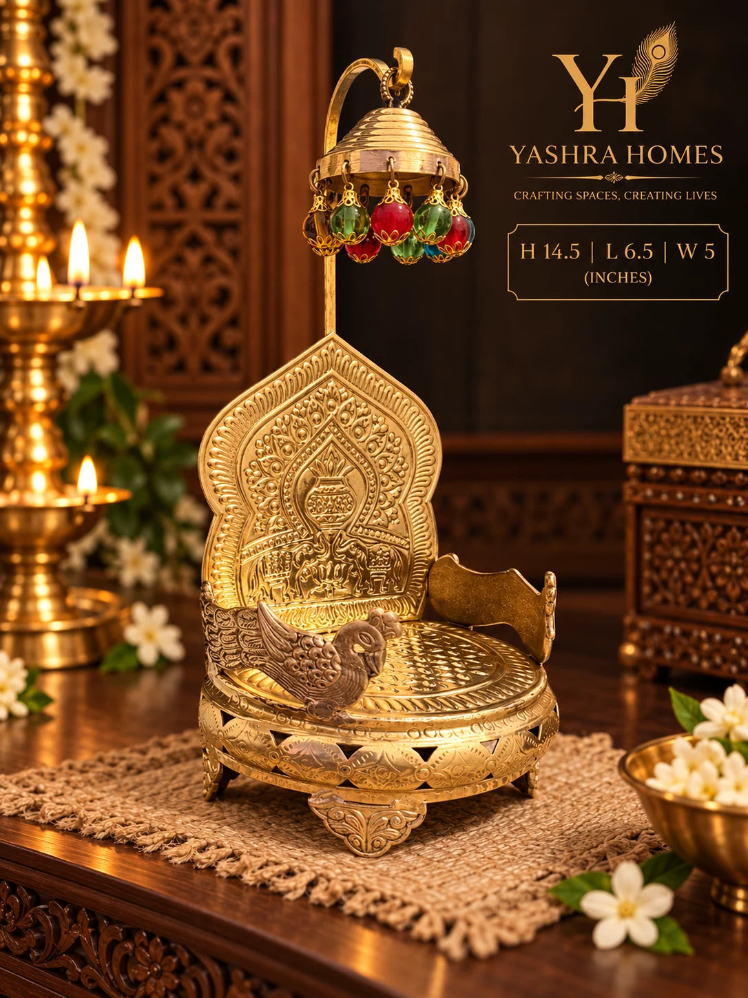 Brass Singhasan Round with Detachable Chattra 14.5 inch Medium