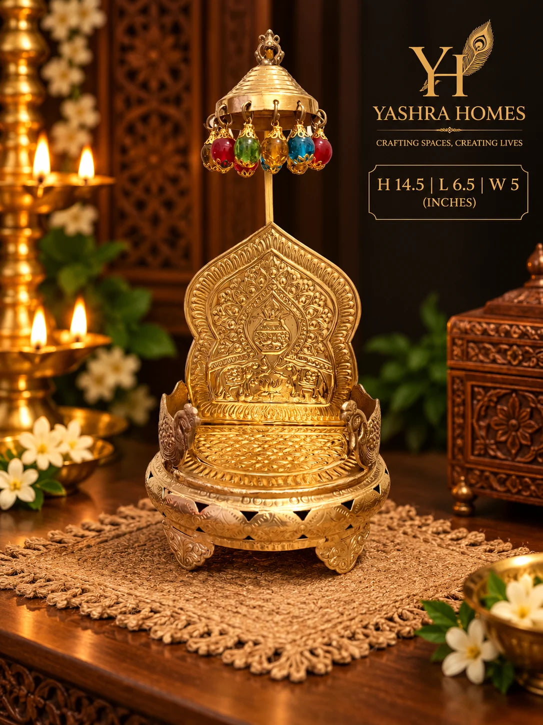 Brass Singhasan Round with Detachable Chattra 14.5 inch Medium