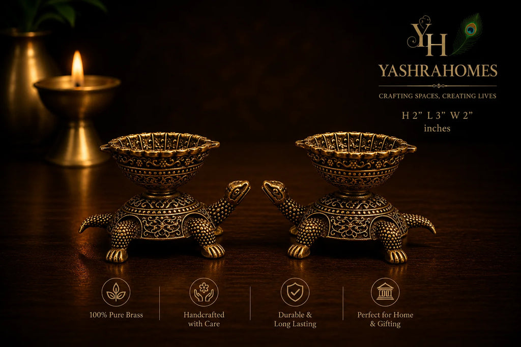 Handcrafted Brass Turtle Diya Pair