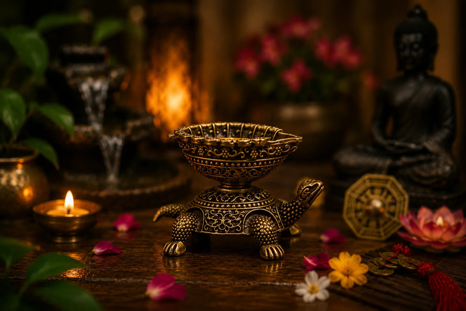 turtle diya brass intricate carving staging